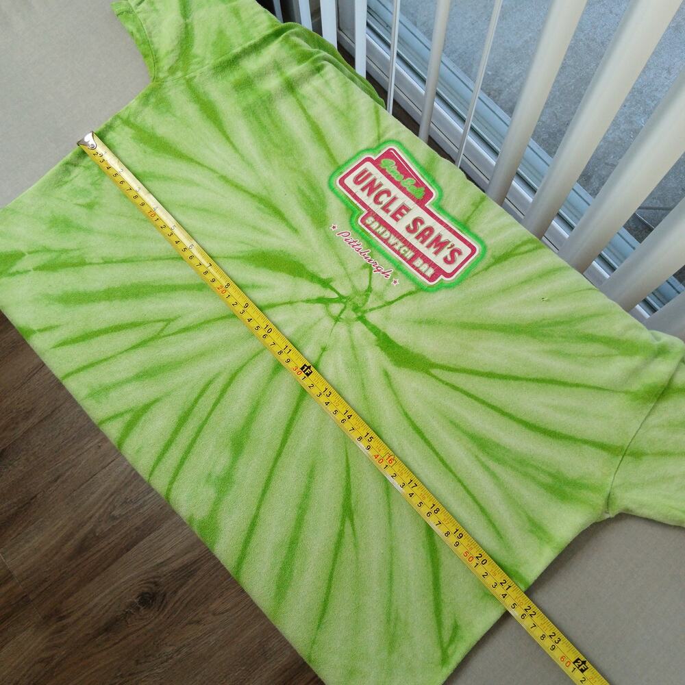 Uncle Sam's Sandwich Bar Pittsburgh Green Tie-dye T-shirt L distressed worn - Picture 13 of 14